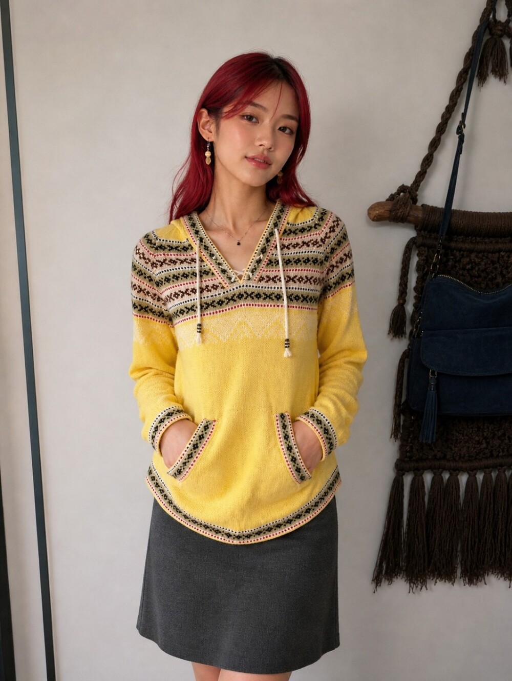 Yellow Artesania Inc Peruvian Alpaca Wool Hoody Sweatshirt Size Small